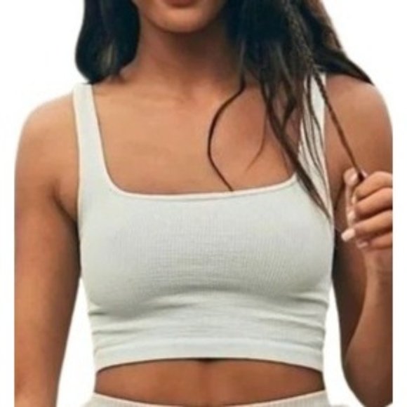 FREE PEOPLE HAPPINESS RUNS MINT GREEN SQUARE NECK CROP SZ: XS/S M/L NWOT - Picture 1 of 10